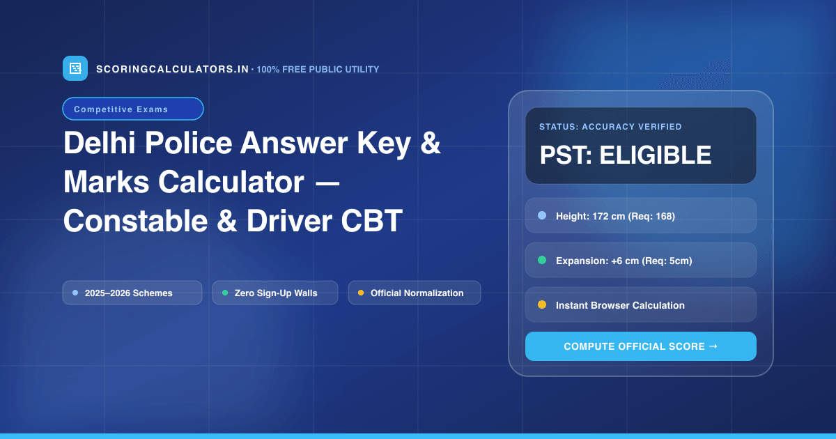 Delhi Police Answer Key & Marks Calculator — Constable & Driver CBT Score — Official Scoring Calculator 2025–2026